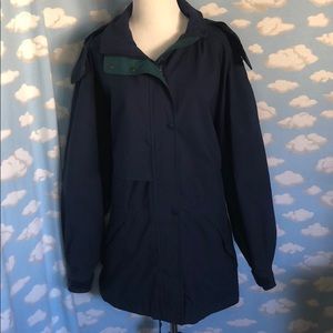 Eddie Bauer Vintage Gore-Tex Hooded Rain Coat Navy and Hunter Green Size Large